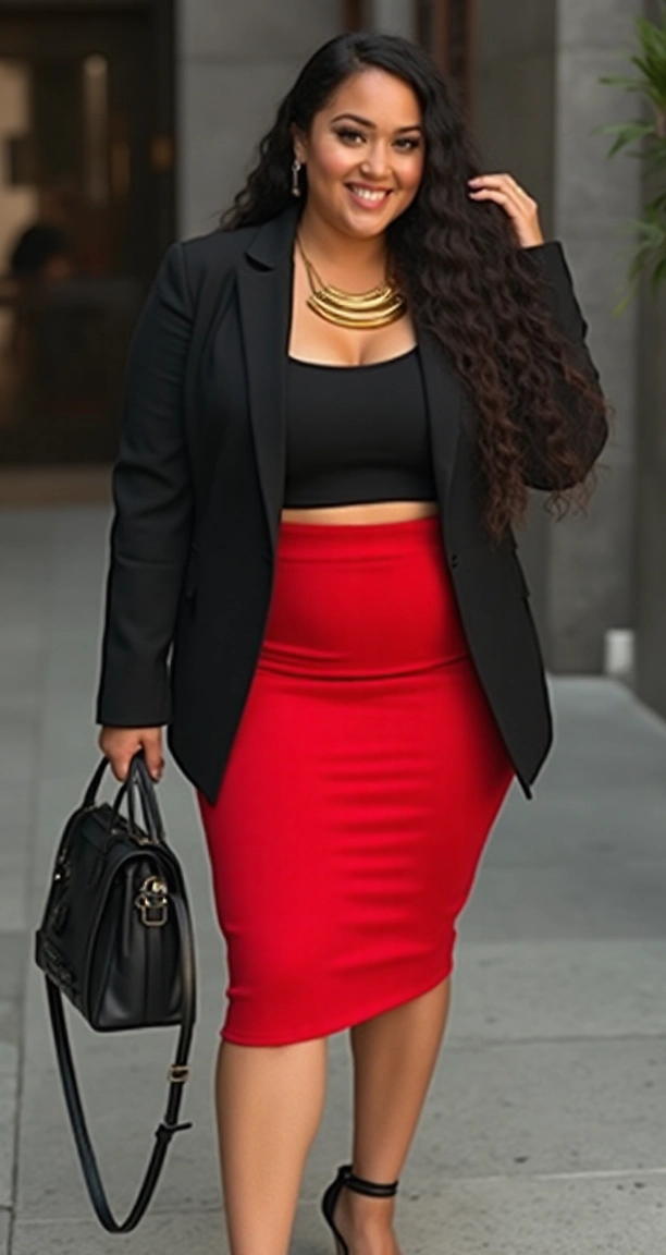 Plus-Size Office Skirt Ensemble That Pops with Confidence