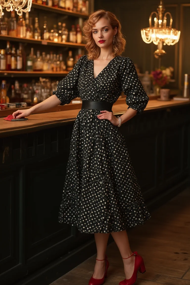 Polka Dot Classy Bar Outfit for Retro Elegance