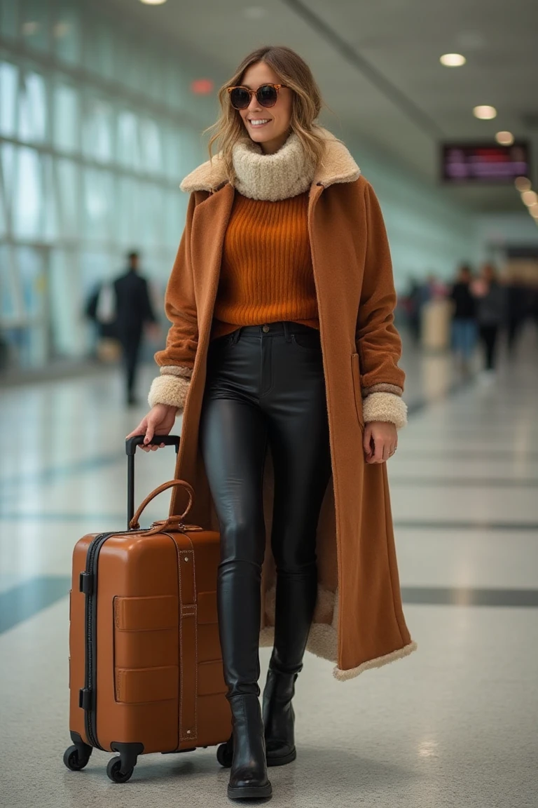 Rich Caramel Winter Airport Outfit Opulence