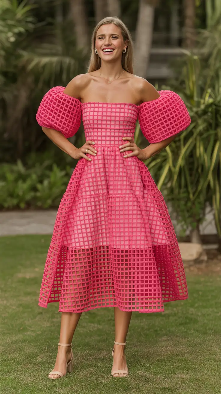 Summer Off-Shoulder Bold Pink Dress Vibe