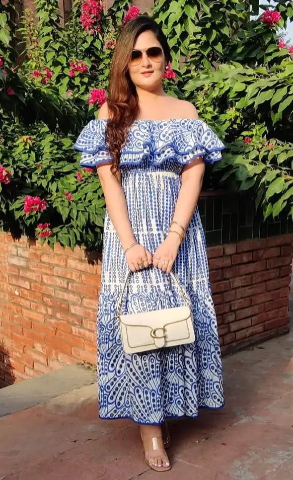 Summer Off-Shoulder Intricate Blue Dress Splendor