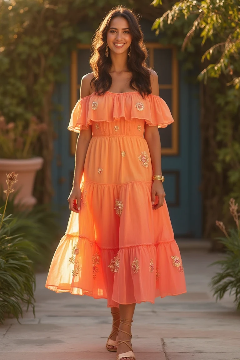 Summer Off-Shoulder Radiant Orange Dress Glamour