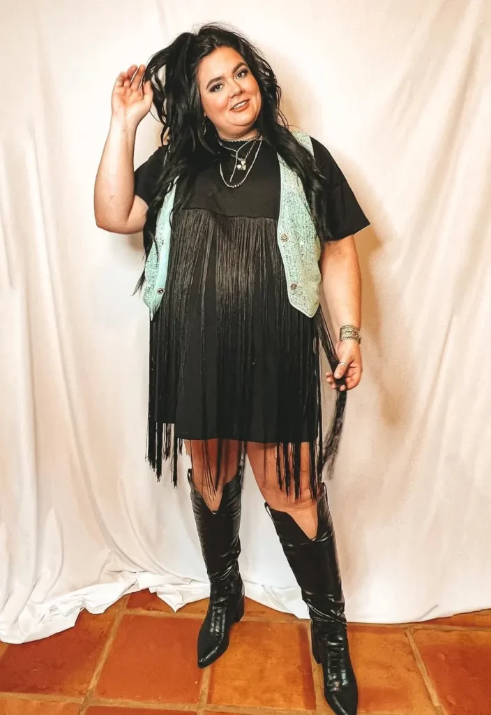 Bold Black Fringe Plus Size Western Outfit