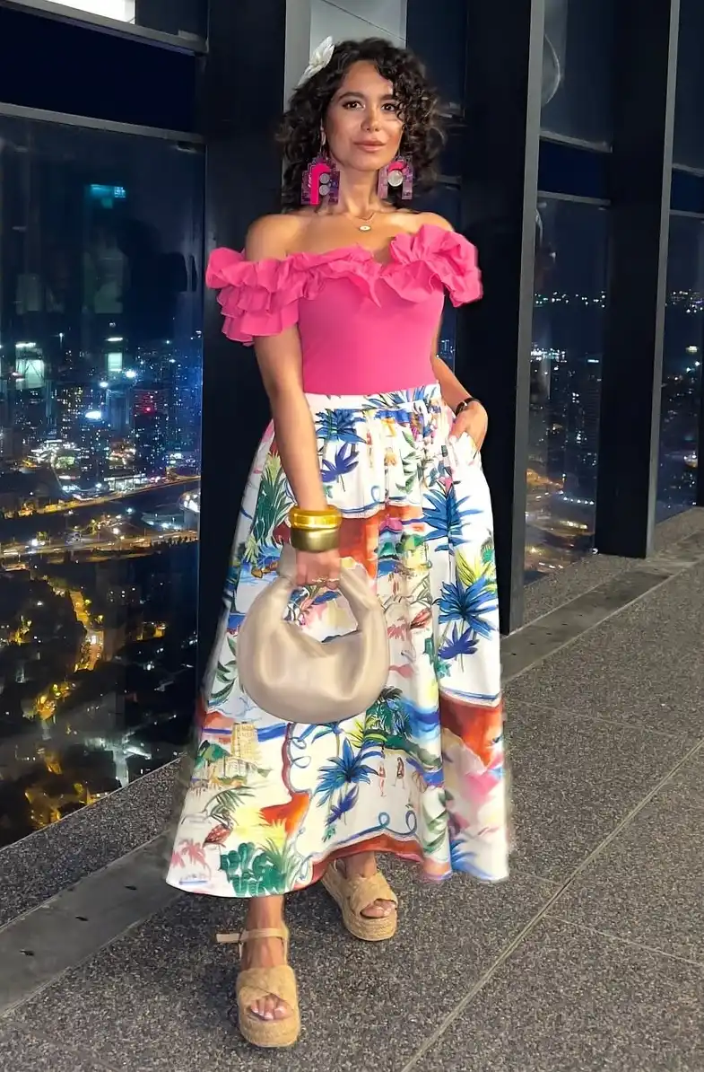 Bold Elegance and Island Prints Summer Party Ensemble