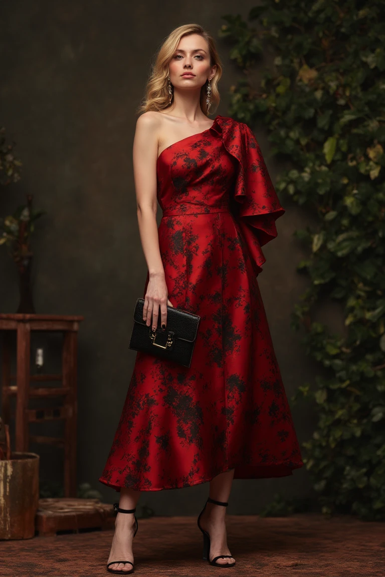 Bold Red and One-Shoulder Drama Evening Party Dress