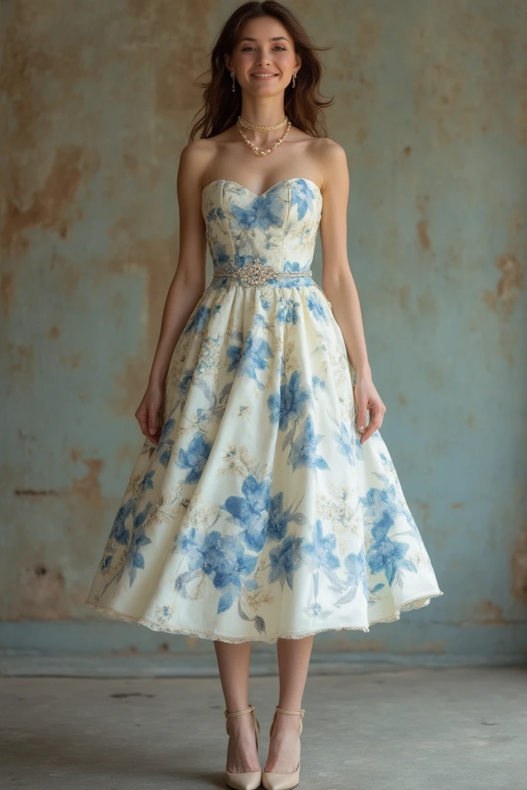 Elegant Blue Florals All-Season Midi Dress