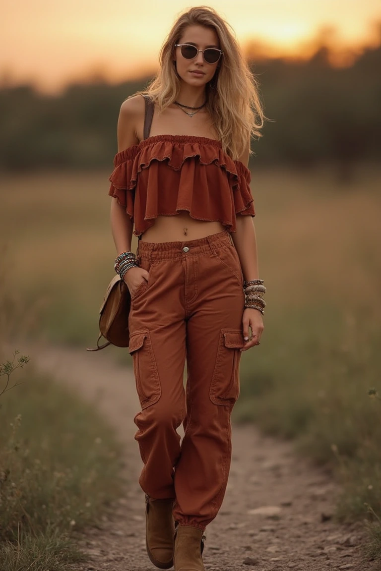 Festive Mustard Cargo Pants Evening Outfit