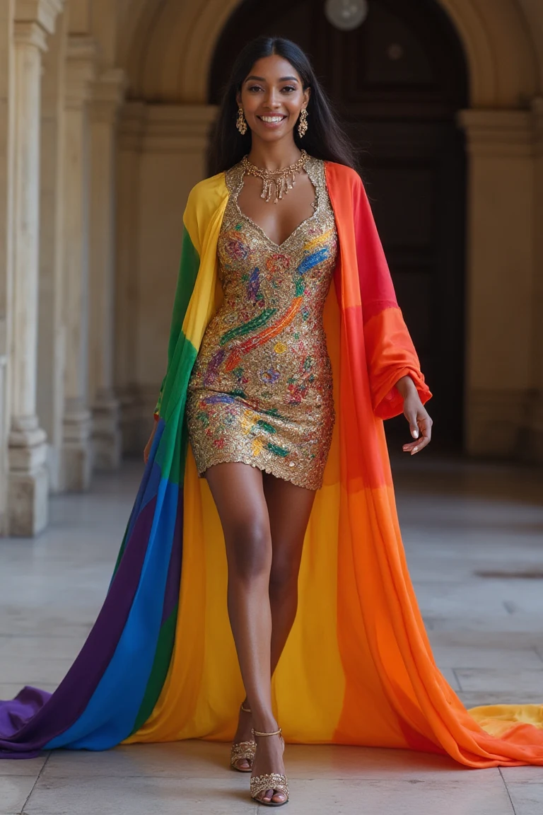Glistening Rainbow Pride Gala Cape