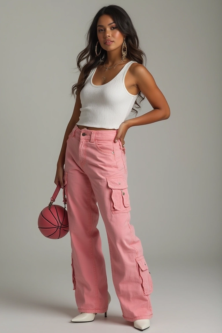 Playful Pink Cargo Pants Seasonal Outfit