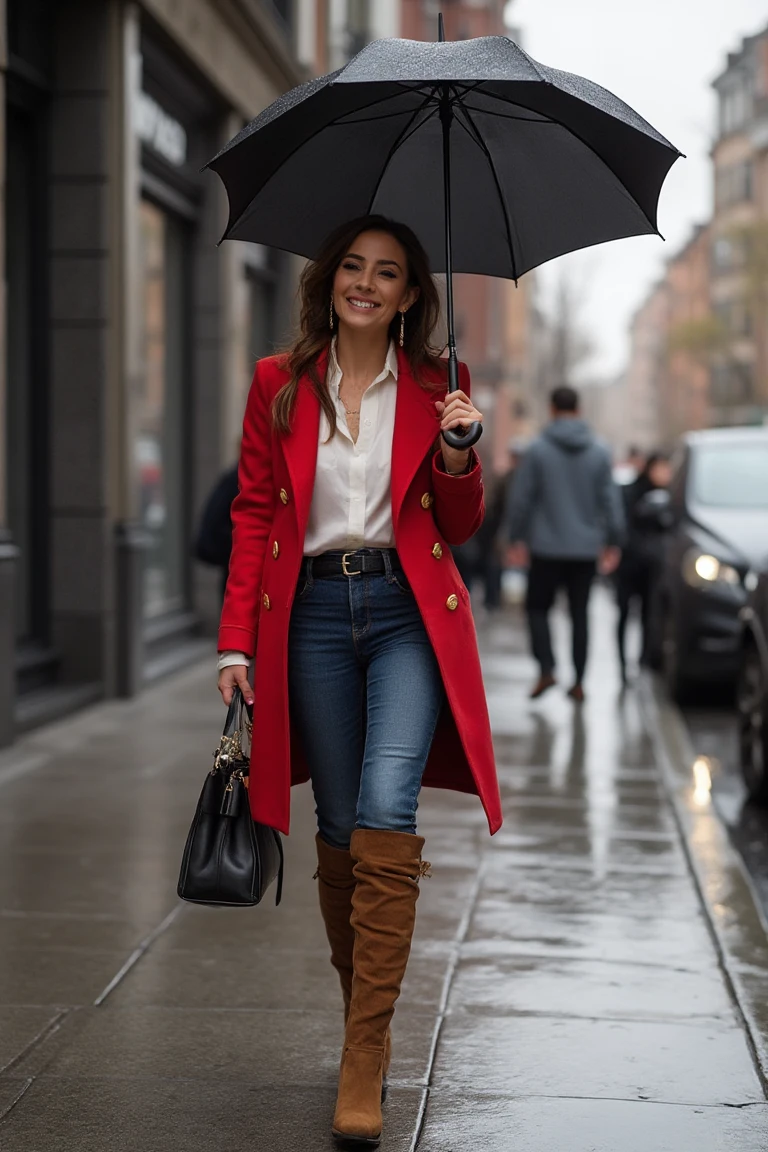 Rainy Day Work Outfits with Urban Warmth