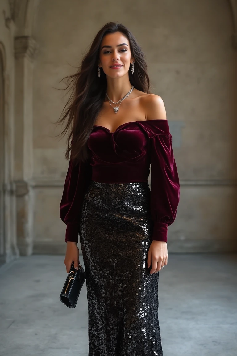 Regal Red Sequin Skirt Seasonal Outfit