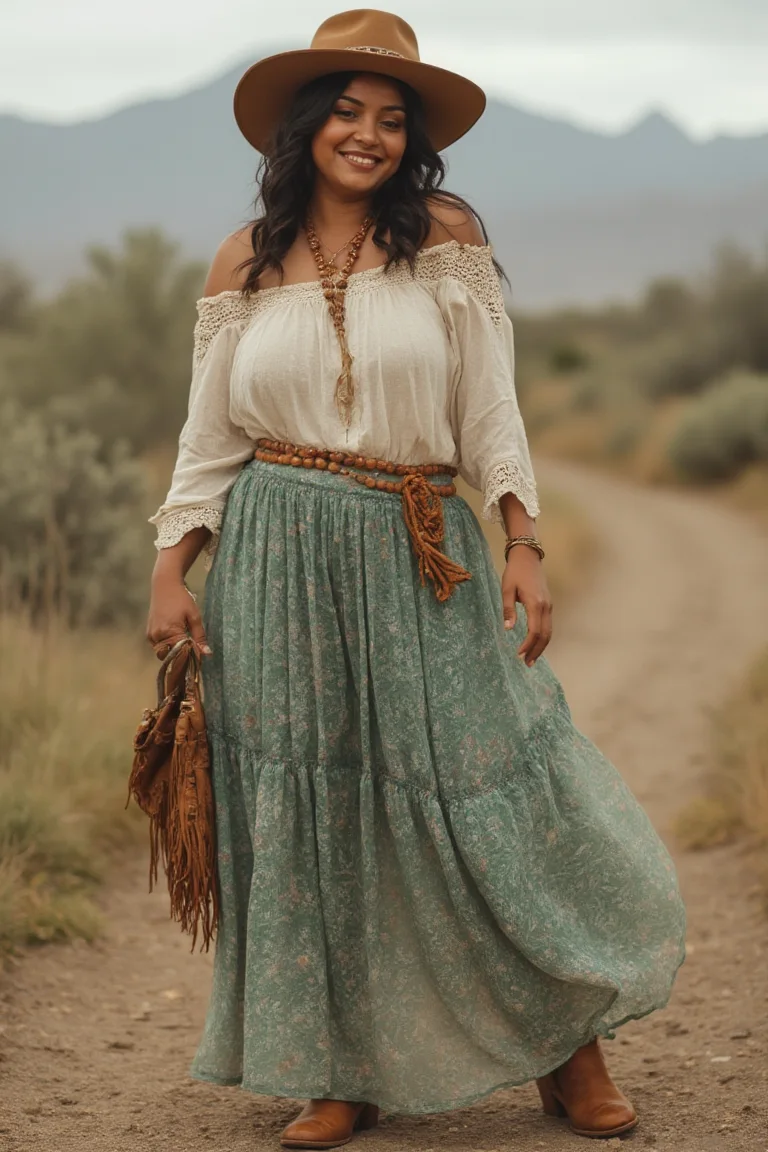 Serene Sage Flow Plus Size Western Outfit