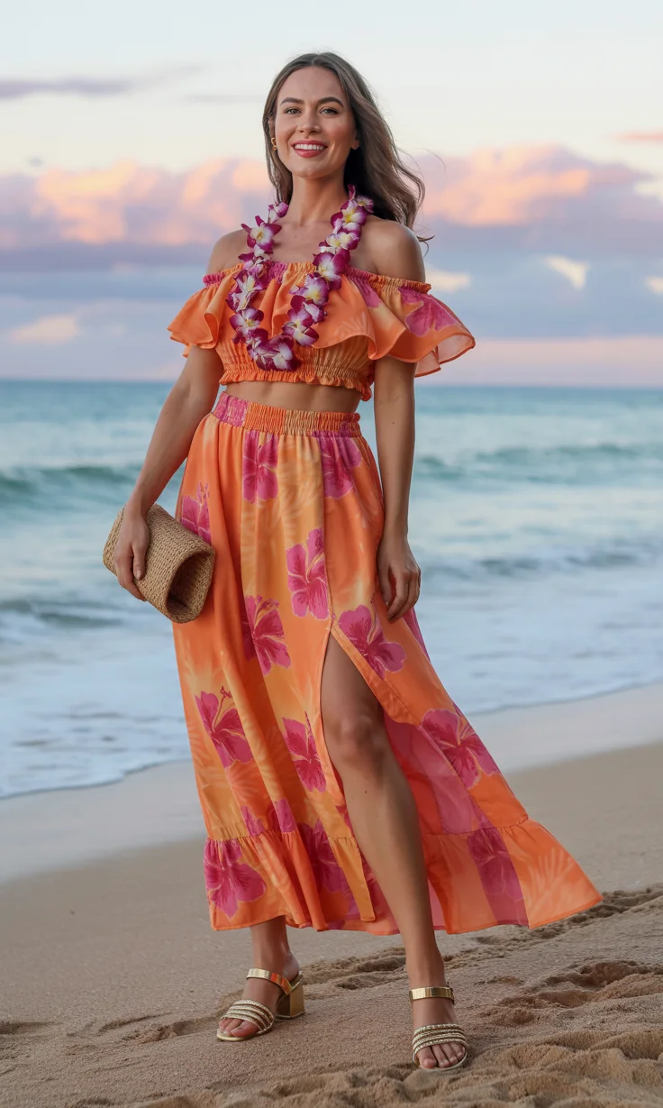 Sunset Hues and Floral Elegance Beach Party Set