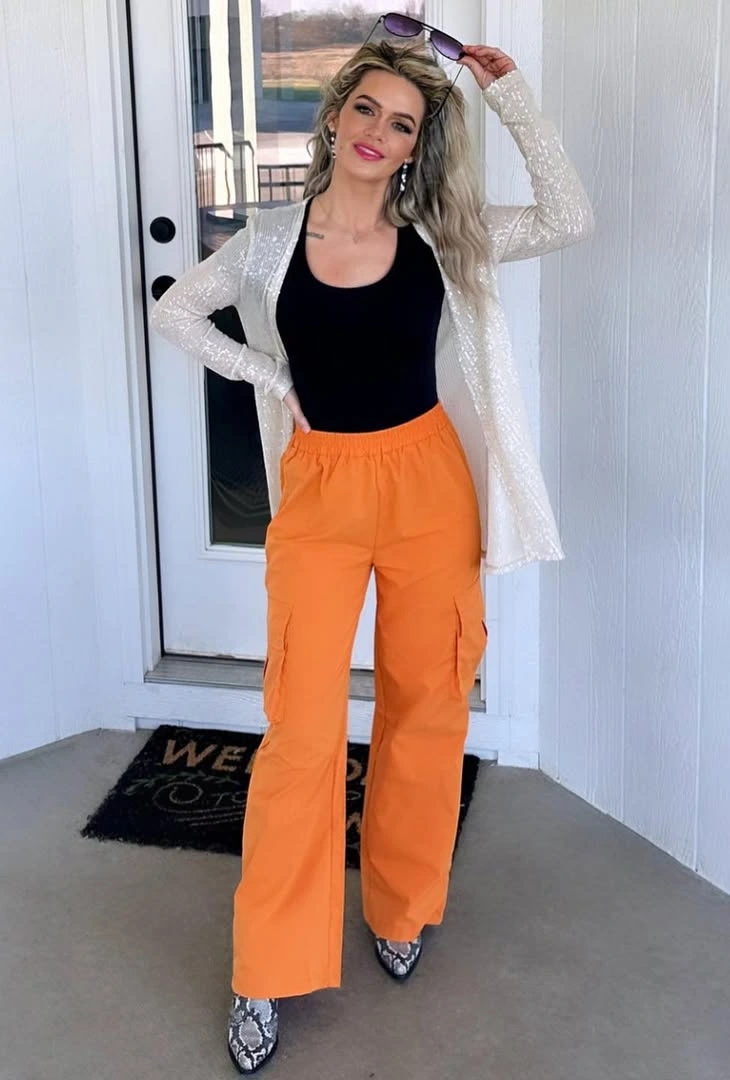 Vibrant Orange Cargo Pants Seasonal Outfit
