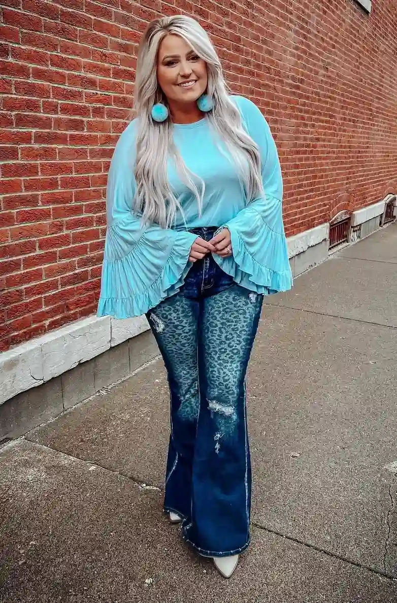 Vibrant Teal Flair Plus Size Western Outfit