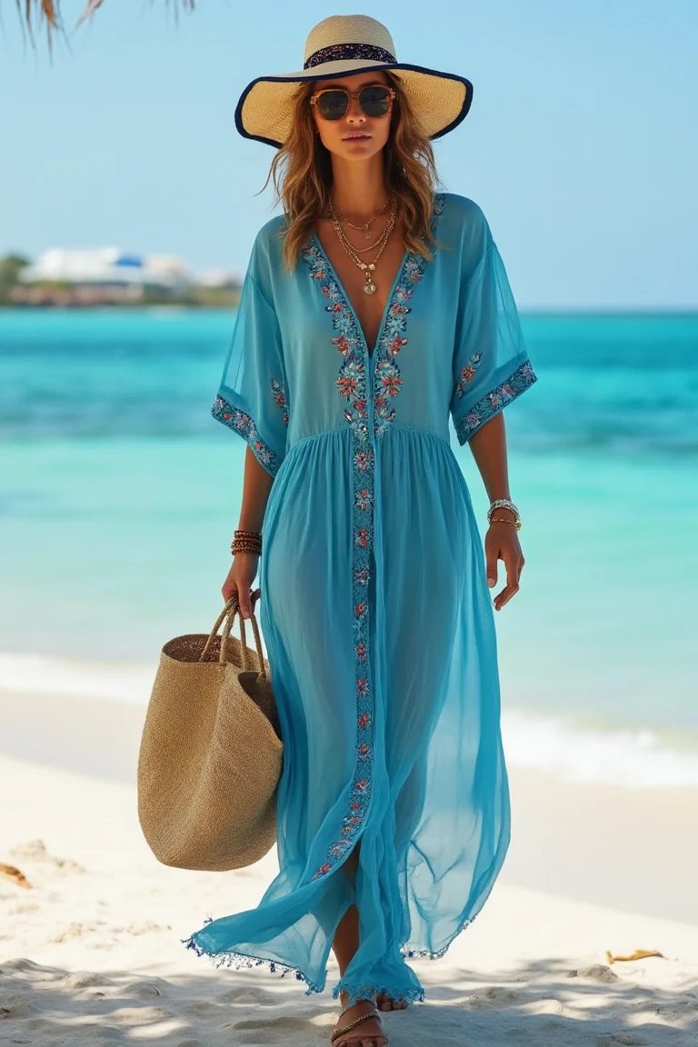 Aqua Embroidered Charm Summer Outfit