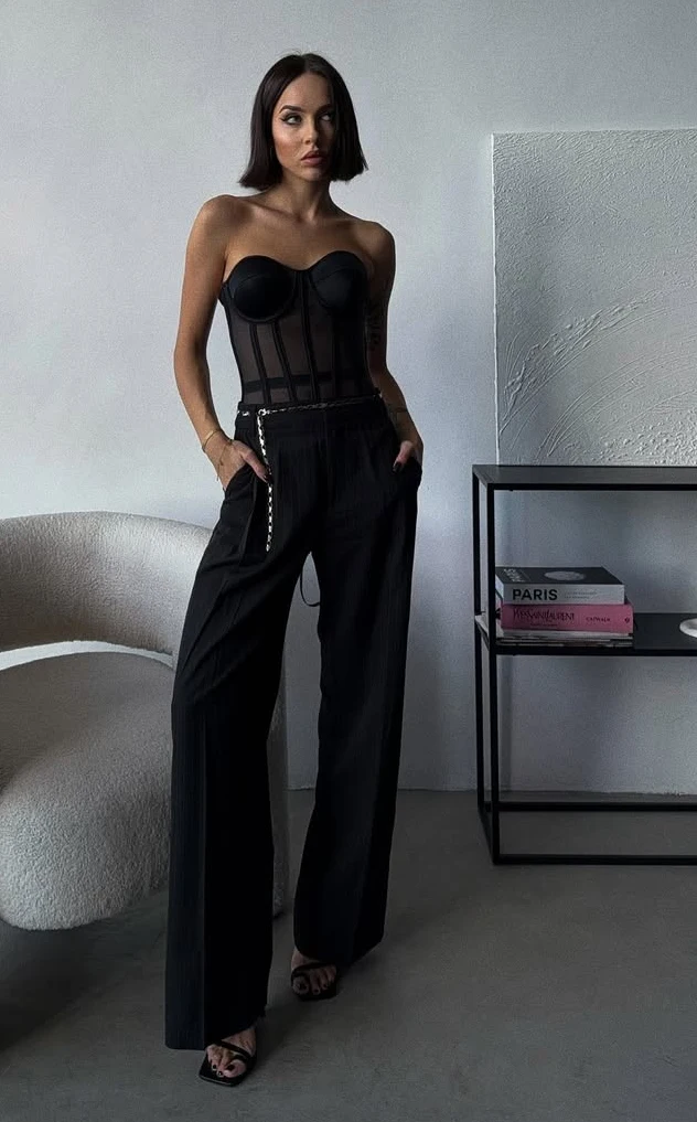 Bold Black Corset Casual Ensemble