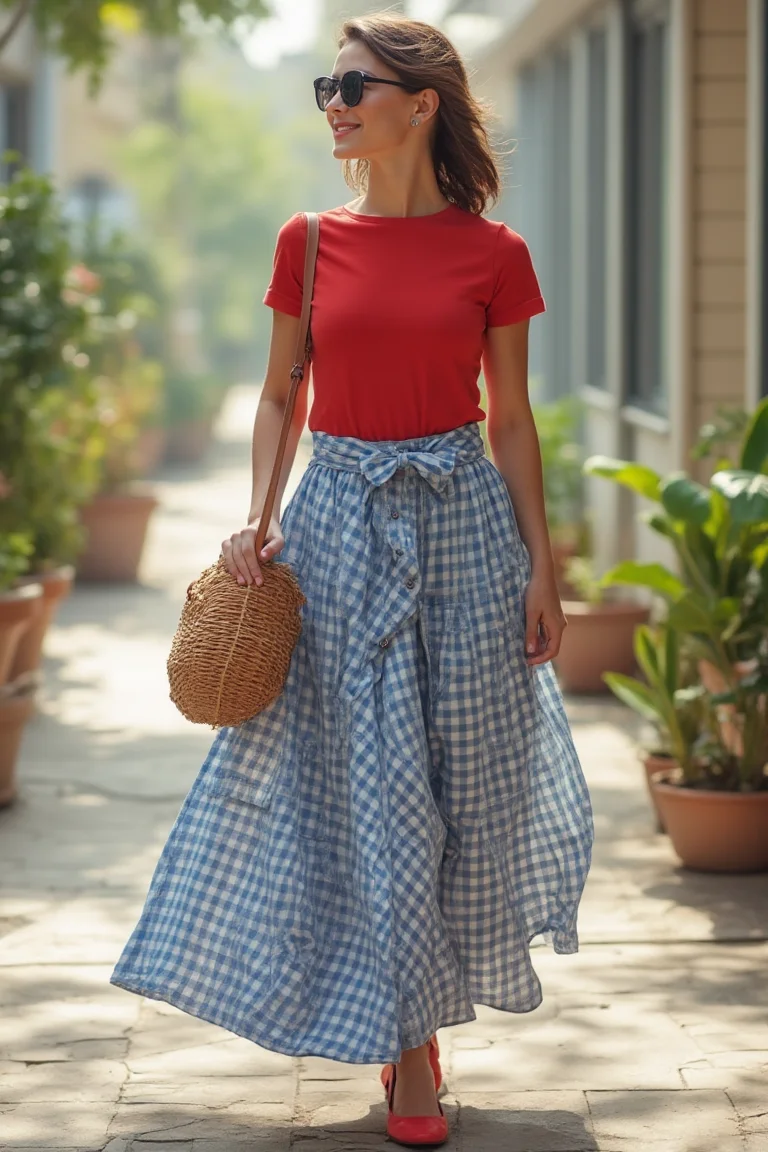 Bold Checkered Charm Summer Maxi Skirt