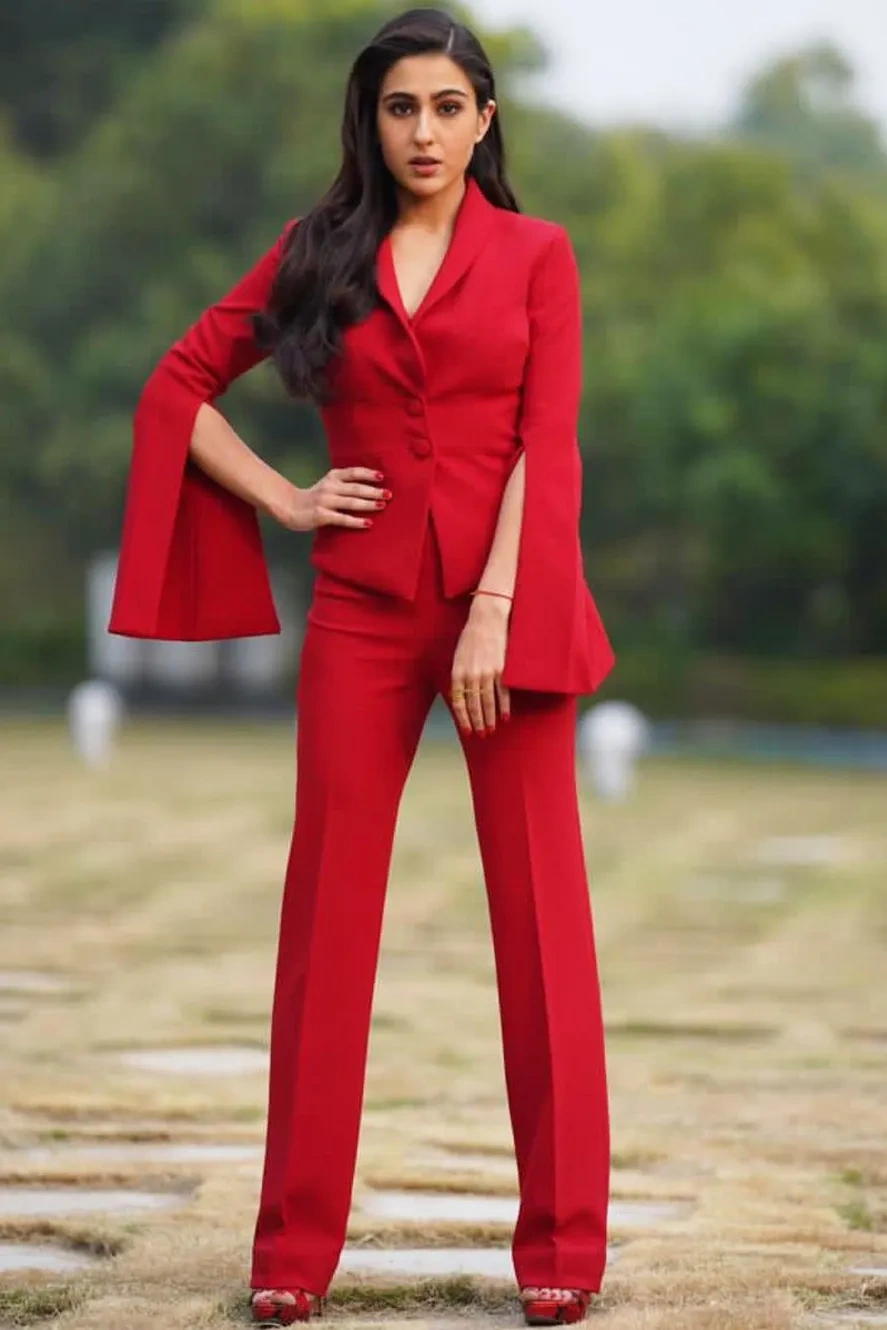 Crimson Confidence Bold Blazer Outfit