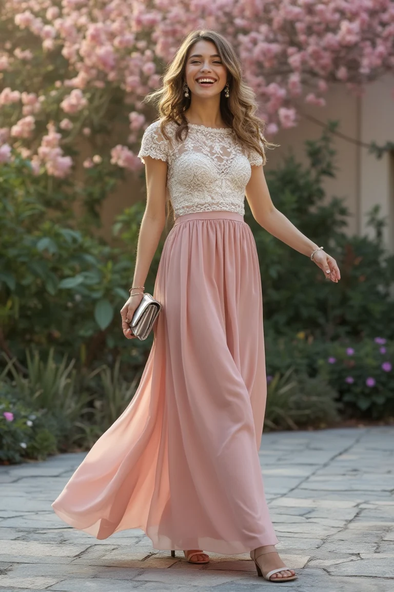 Delicate Blush Romance Spring Maxi Skirt