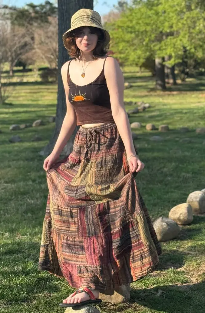 Earthy Patchwork Patterns Boho Summer Outfit