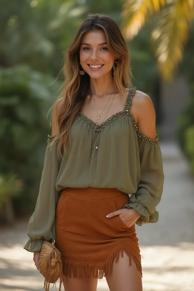 Earthy Textures Mini Skirt Seasonal Outfit