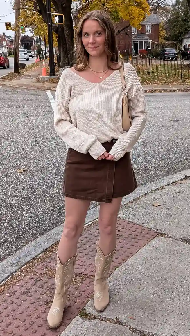 Earthy Tones Mini Skirt Seasonal Outfit