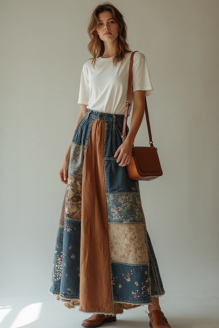 Eclectic Patchwork Fusion All-Season Maxi Skirt