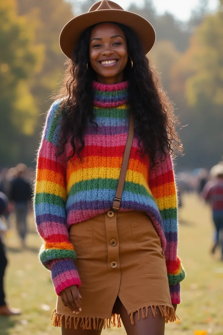 Joyful Rainbow Radiance Fall Outfit for Black Women