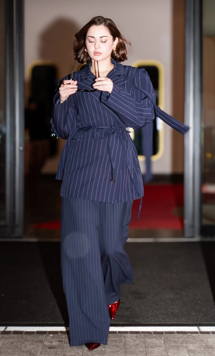 Midnight Stripes Elegant Blazer Outfit