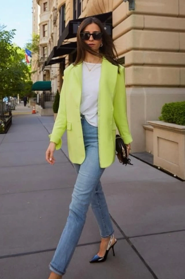 Neon Chic Vibrant Blazer Outfit