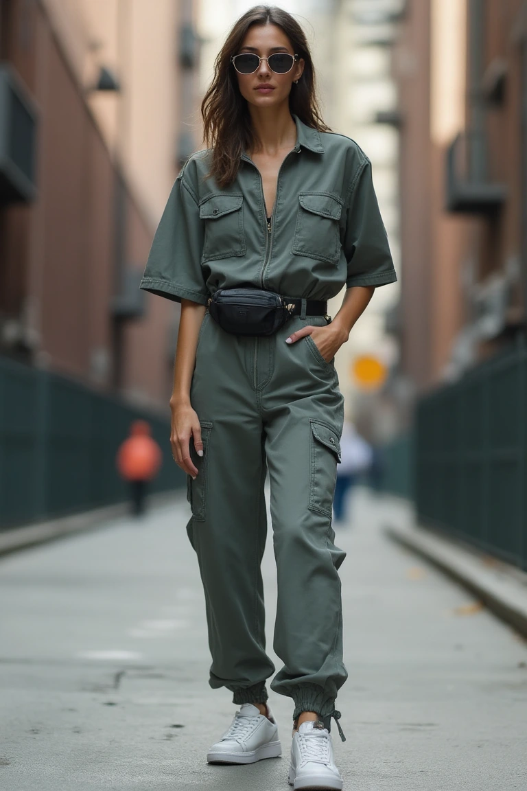 Olive Utility All-Season Street Wear Outfit