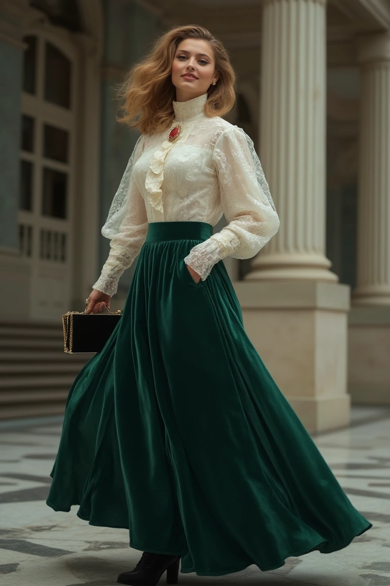 Regal Emerald Lace and Luxury Winter Outfit