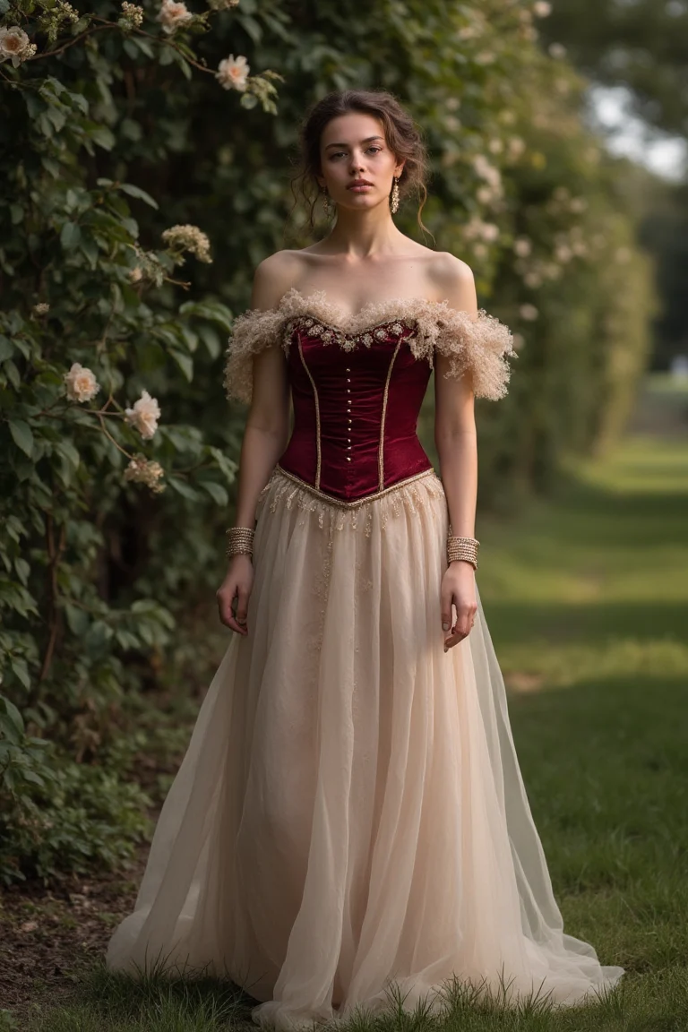 Romantic Burgundy Corset Evening Gown