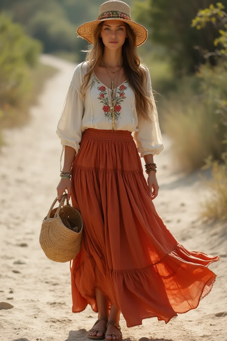 Rustic Terracotta Vibes Summer Maxi Skirt
