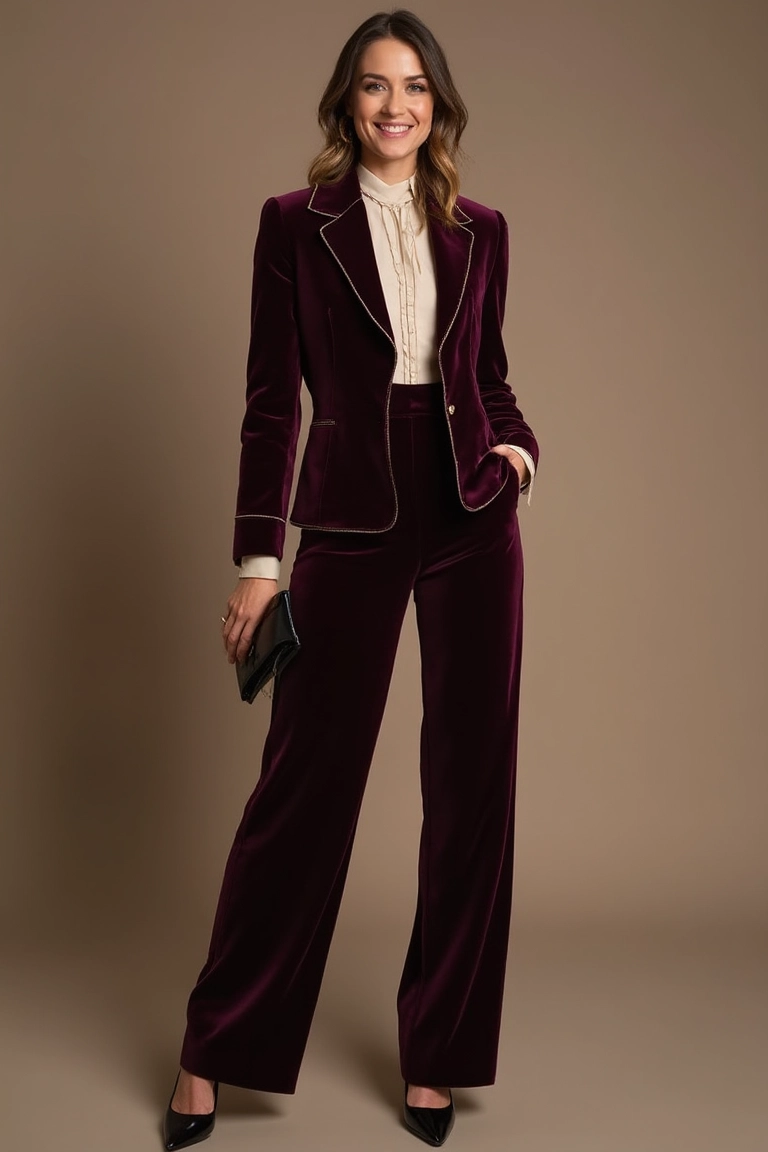 Velvet Opulence Seasonal Office Outfit Ideas