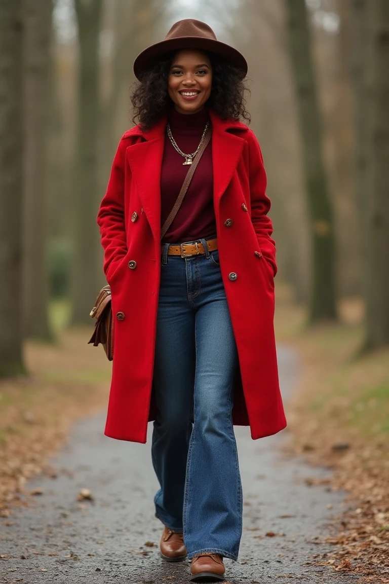 Warm Red Timelessness Fall Outfit for Black Women