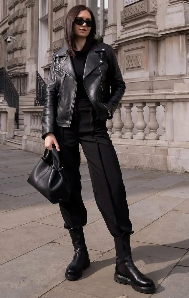 Black Leather Moto for City Edge