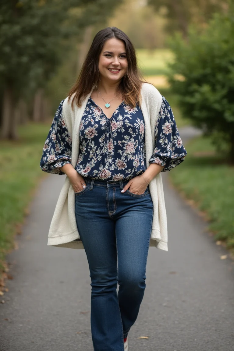 Bohemian Blooms Winter Outfits for Curvy Women