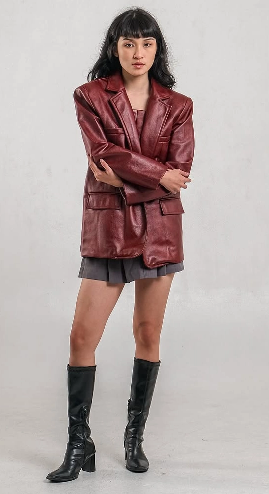 Burgundy Leather Blazer for Modern Flair
