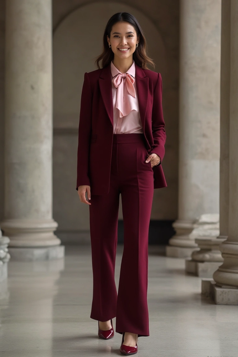 Burgundy Sophisticated Executive Office Outfit