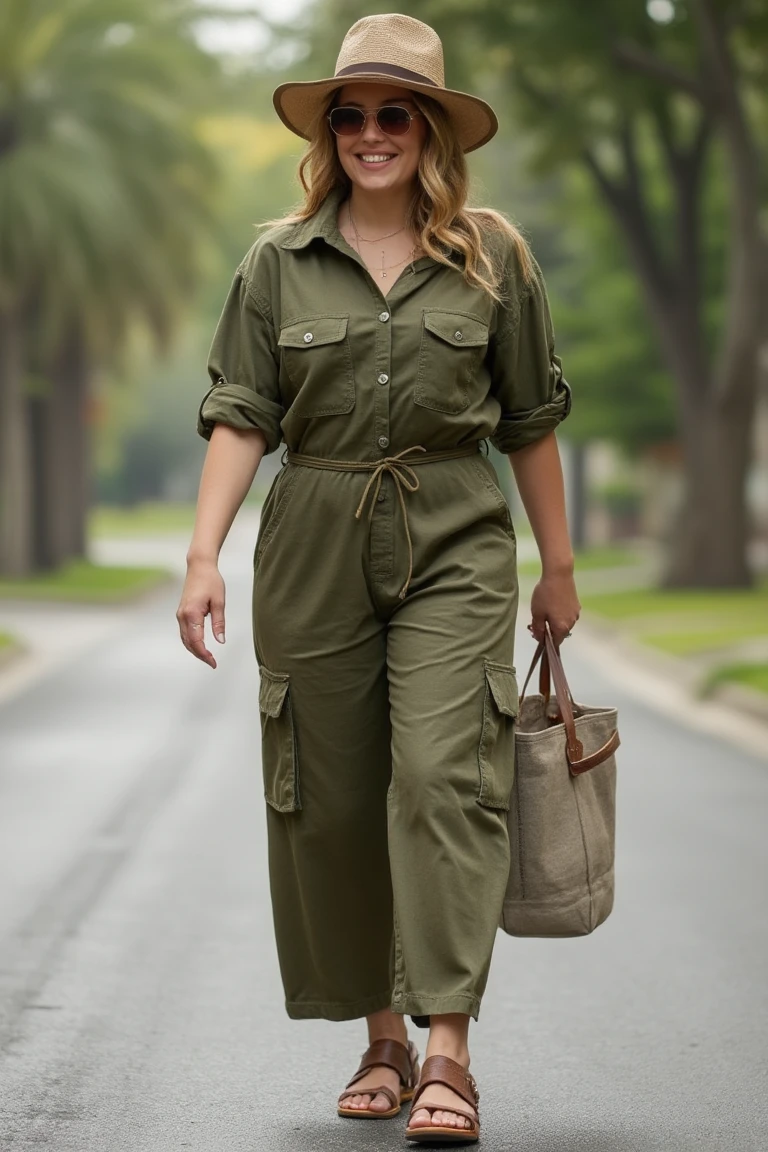 Effortless Explorer Ultimate Olive Jumpsuit Walk Look