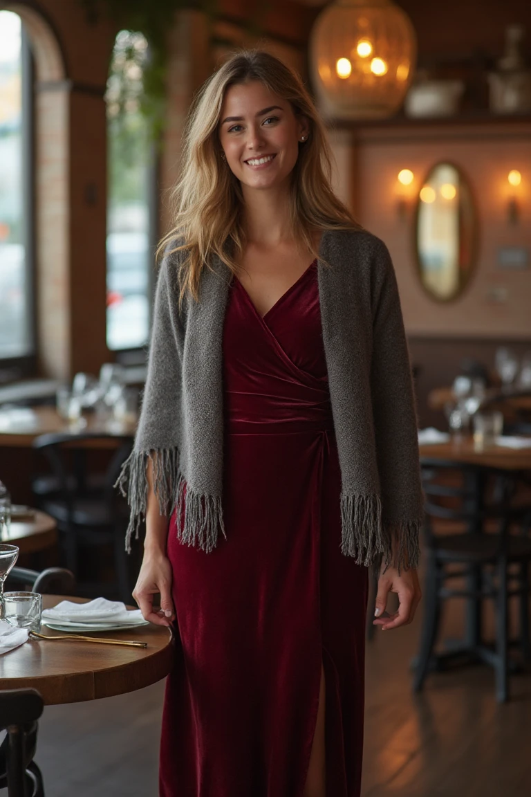 Elegance in Crimson Winter Brunch Outfit Inspiration