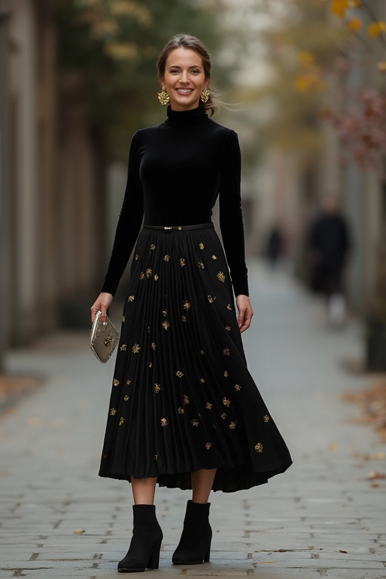 Elegant Black Sophistication Seasonal Outfit Timelessness