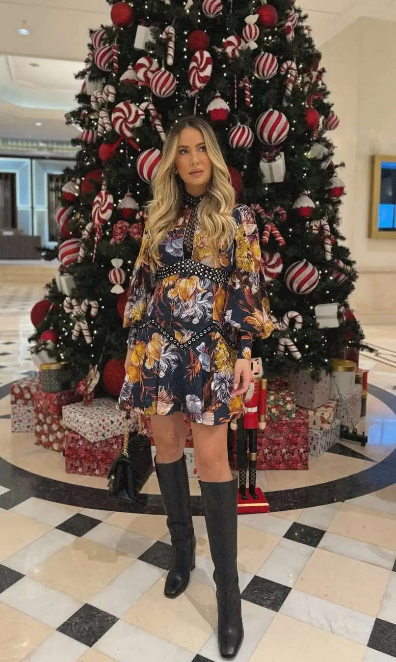 Floral Boldness Meets Holiday Glam Seasonal Dress Flair