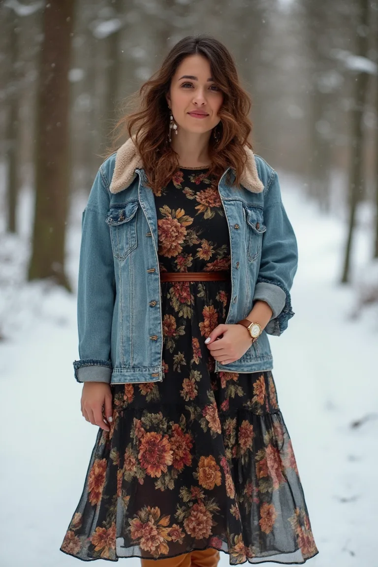 Floral Fusion Winter Outfits for Curvy Women