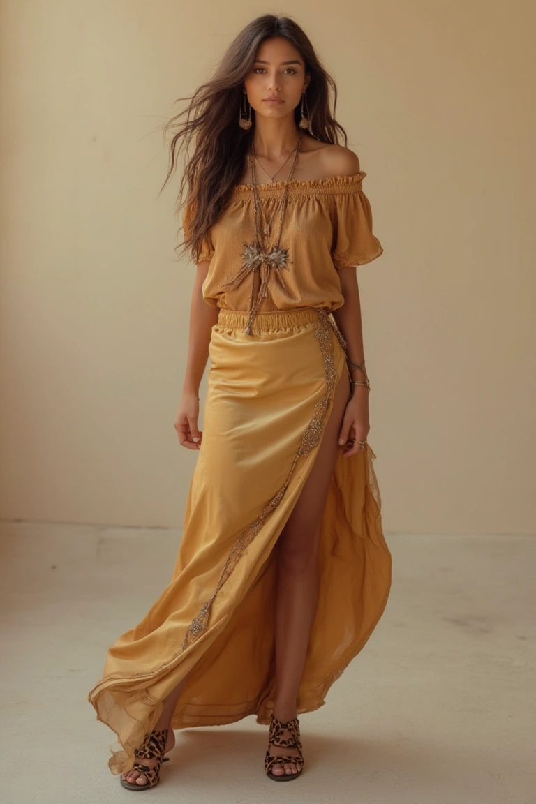 Golden Bohemian Warm-Toned Seasonal Outfit