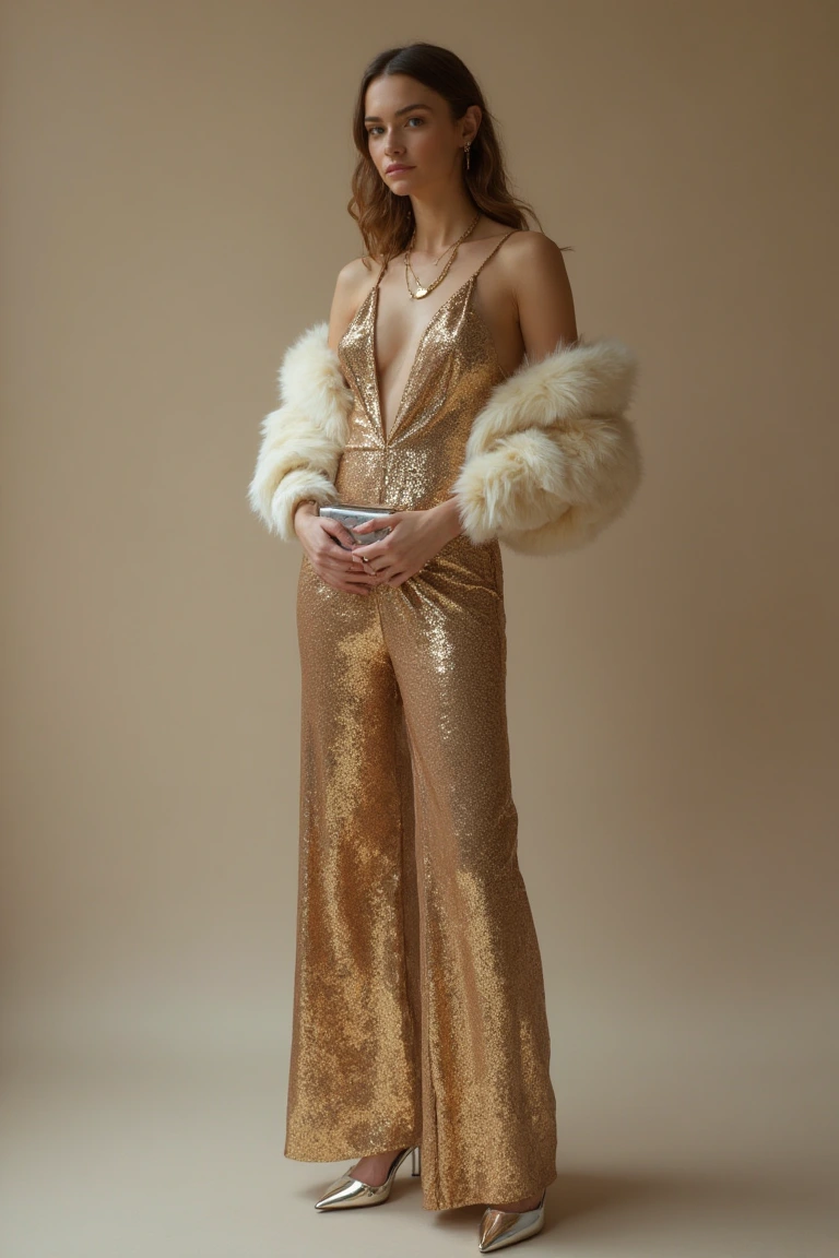 Golden Hour Glamour A Sequin Statement Jumpsuit