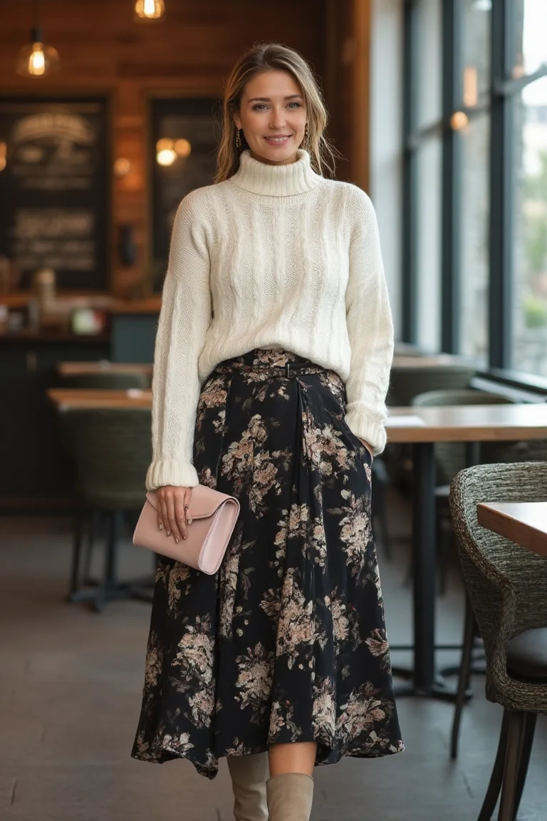 Ivory Floral Grace Winter Brunch Outfit
