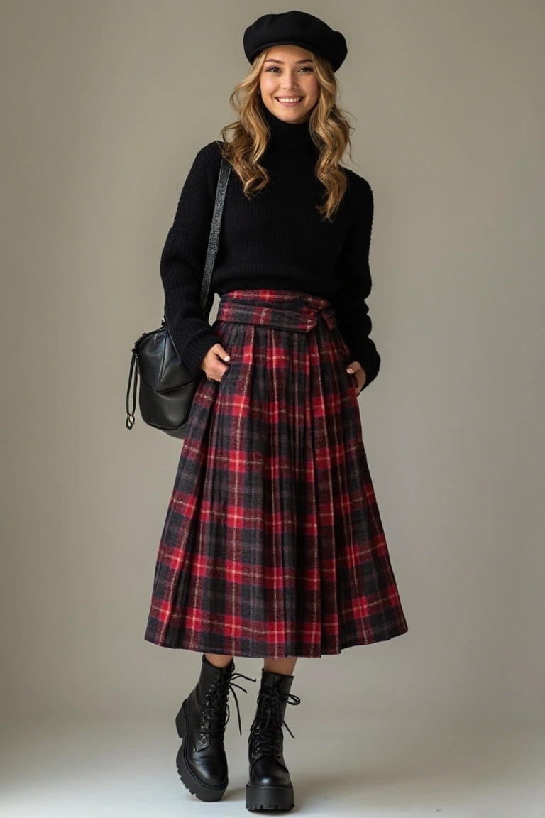Plaid Skirts Smart Casual Winter Outfits